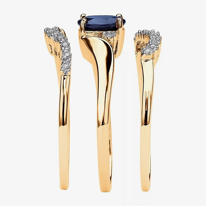 DiamonArt® Womens 1 1/10 CT. T.W. Genuine Blue Sapphire 18K Gold Over Silver Oval Bridal Set