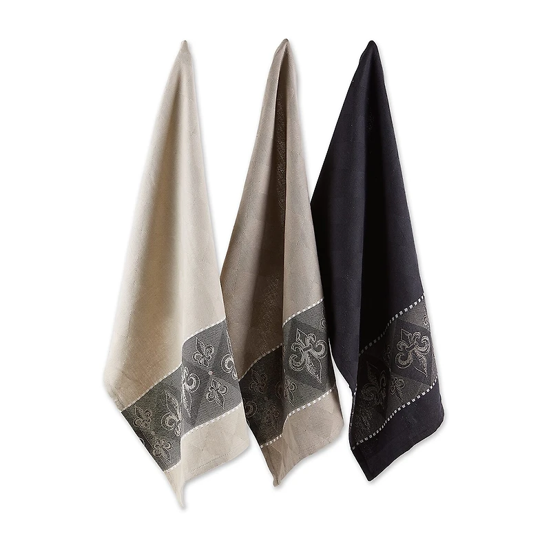 Design Imports Assorted Fleur De Lis Jacquard 3-pc. Kitchen Towel Set