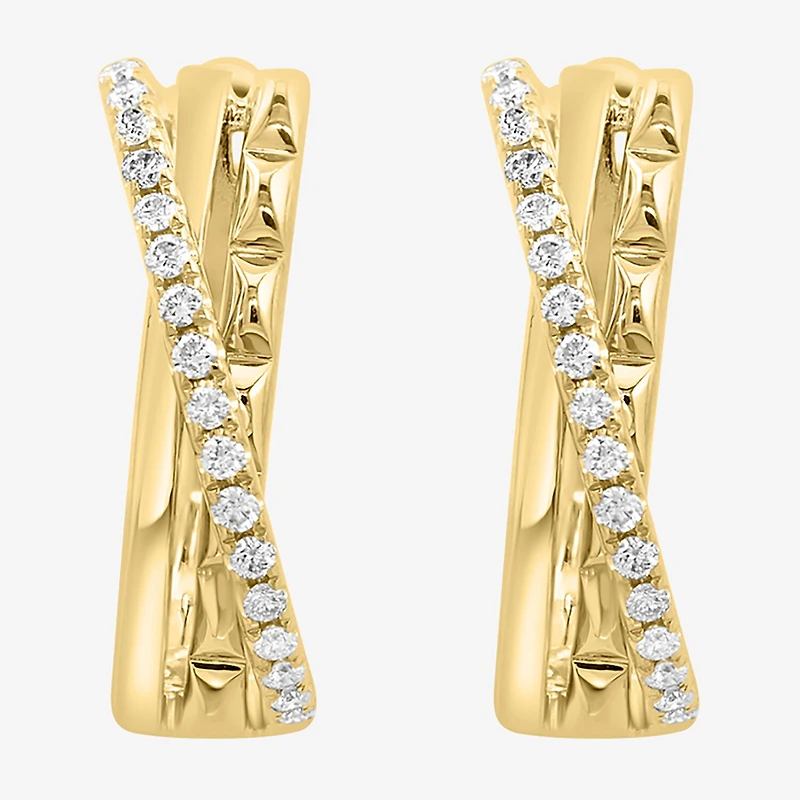 Effy Final Call Limited Quantities! Womens 1/5 CT. Natural White Diamond 14K Gold 15.2mm Hoop Earrings