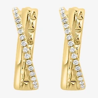 Effy Final Call Limited Quantities! Womens 1/5 CT. Natural White Diamond 14K Gold 15.2mm Hoop Earrings
