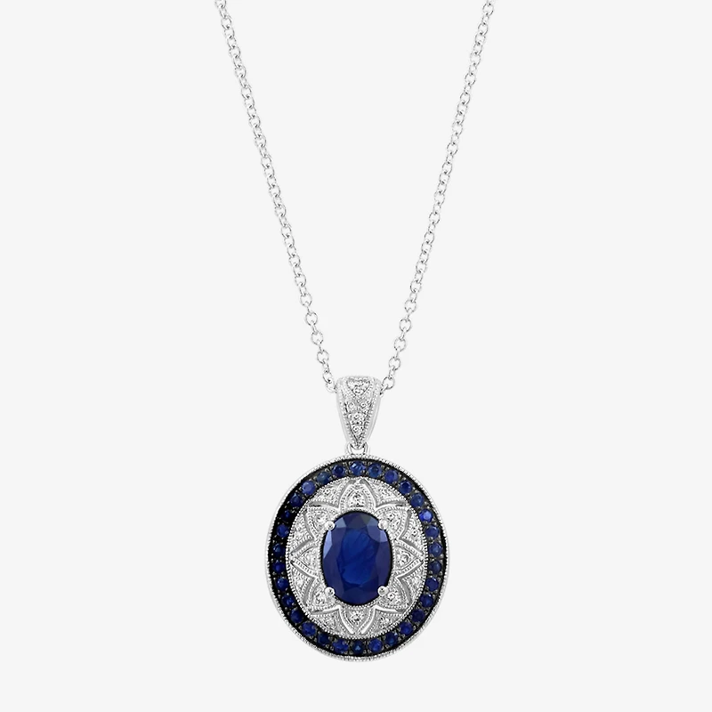 Effy Final Call Limited Quantities! Womens 1/10 CT. T.W. Genuine Blue Sapphire Sterling Silver Oval 16 Inch Pendant Necklace