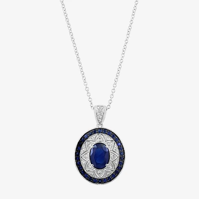 Effy Final Call Limited Quantities! Womens 1/10 CT. T.W. Genuine Blue Sapphire Sterling Silver Oval 16 Inch Pendant Necklace