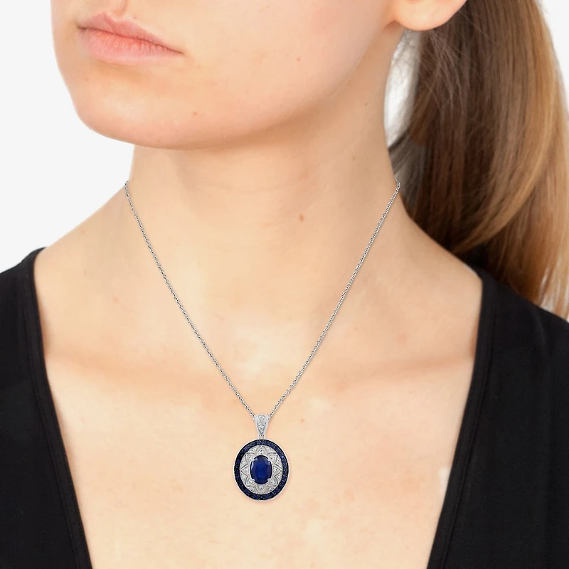 Effy Final Call Limited Quantities! Womens 1/10 CT. T.W. Genuine Blue Sapphire Sterling Silver Oval 16 Inch Pendant Necklace