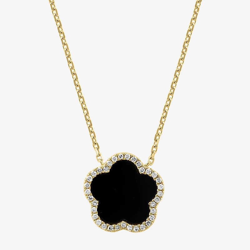 Effy Final Call Limited Quantities! Womens 1/6 CT. T.W. Genuine Black Onyx 14K Gold Clover 16 Inch Pendant Necklace