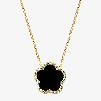 Effy Final Call Limited Quantities! Womens 1/6 CT. T.W. Genuine Black Onyx 14K Gold Clover 16 Inch Pendant Necklace