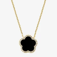Effy Final Call Limited Quantities! Womens 1/6 CT. T.W. Genuine Black Onyx 14K Gold Clover 16 Inch Pendant Necklace