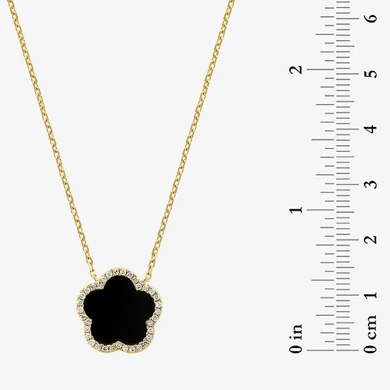 Effy Final Call Limited Quantities! Womens 1/6 CT. T.W. Genuine Black Onyx 14K Gold Clover 16 Inch Pendant Necklace