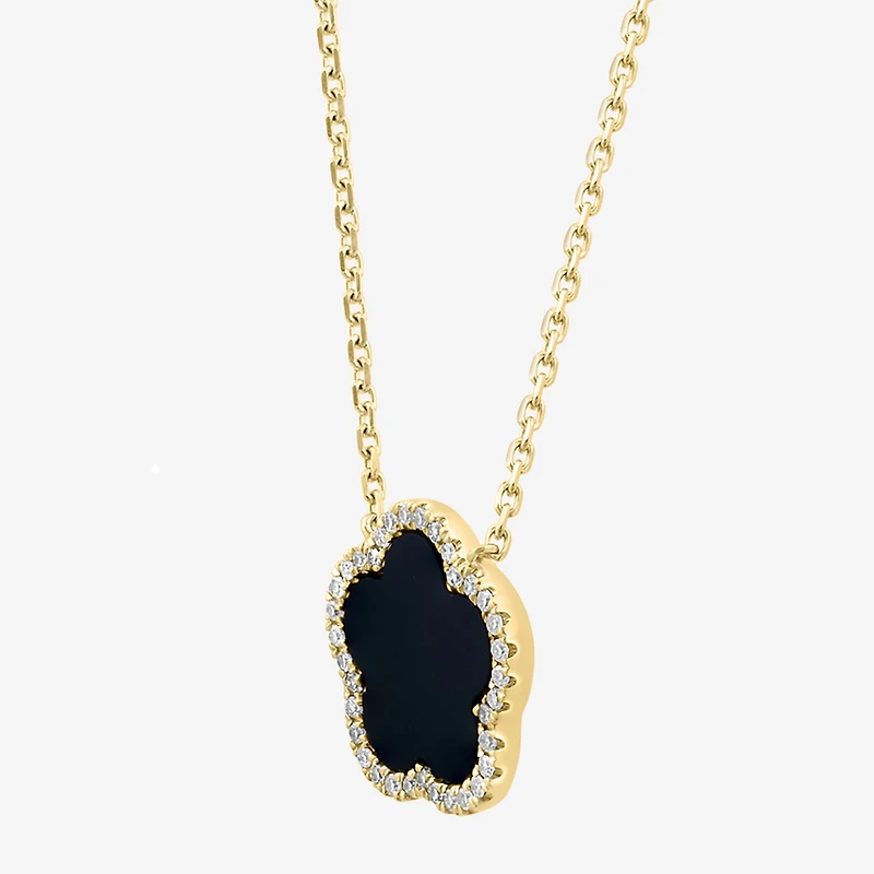 Effy Final Call Limited Quantities! Womens 1/6 CT. T.W. Genuine Black Onyx 14K Gold Clover 16 Inch Pendant Necklace