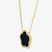 Effy Final Call Limited Quantities! Womens 1/6 CT. T.W. Genuine Black Onyx 14K Gold Clover 16 Inch Pendant Necklace