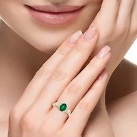 Effy Final Call Limited Quantities! Womens 1/6 CT. T.W. Genuine Green Emerald 14K Gold Oval Cocktail Ring