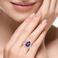 Effy Final Call Limited Quantities! Womens 1/3 CT. T.W. Genuine Purple Amethyst 14K Gold Pear Halo Cocktail Ring