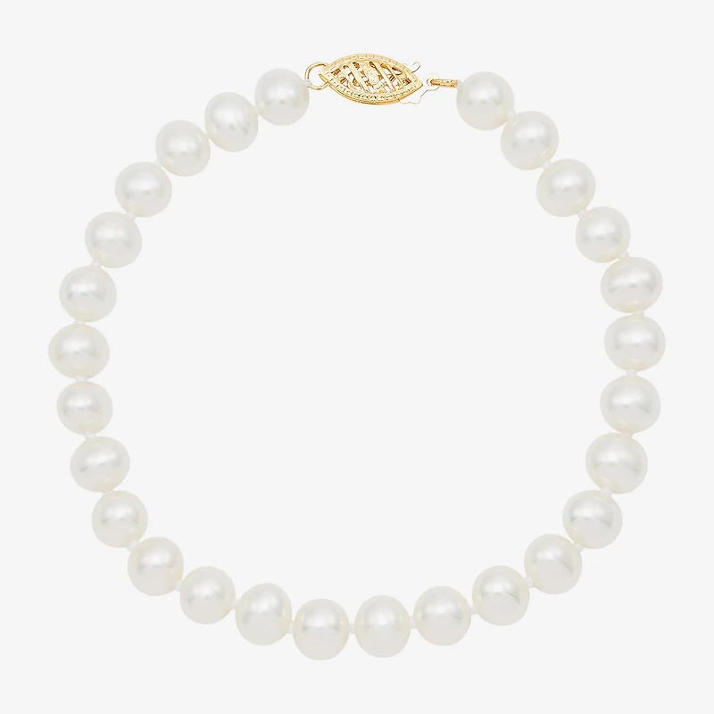 Womens White Cultured Freshwater Pearl 10K Gold Strand Bracelet