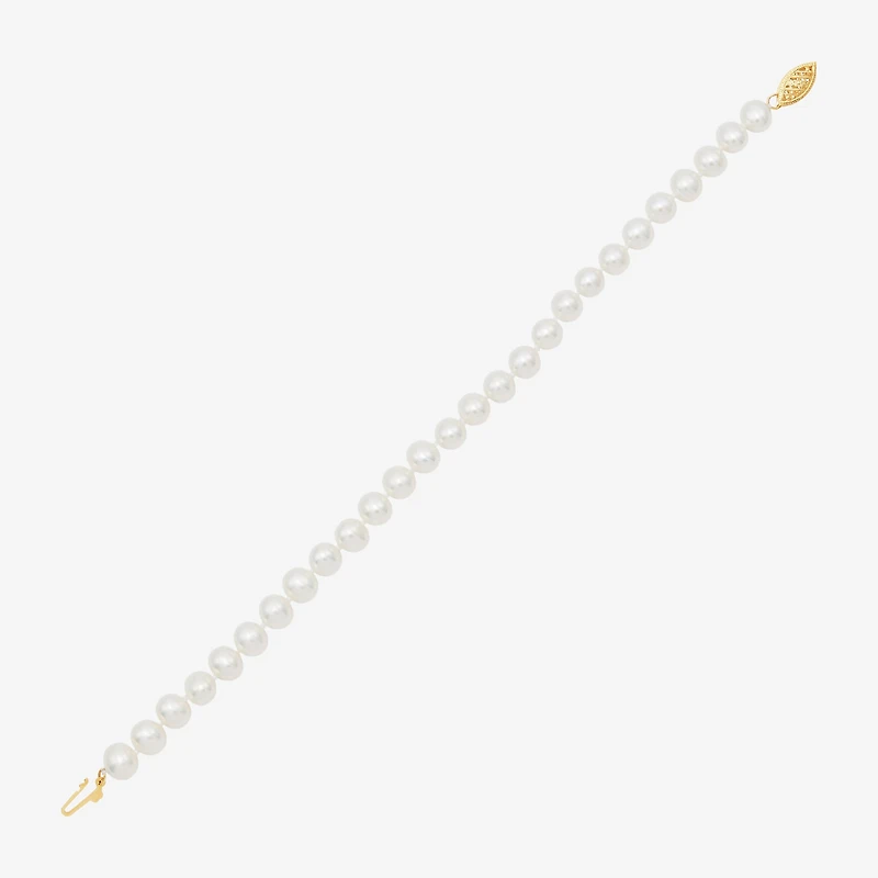 Womens White Cultured Freshwater Pearl 10K Gold Strand Bracelet