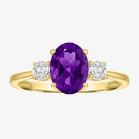 Gemstone 10K Gold 3-Stone Oval Cocktail Ring
