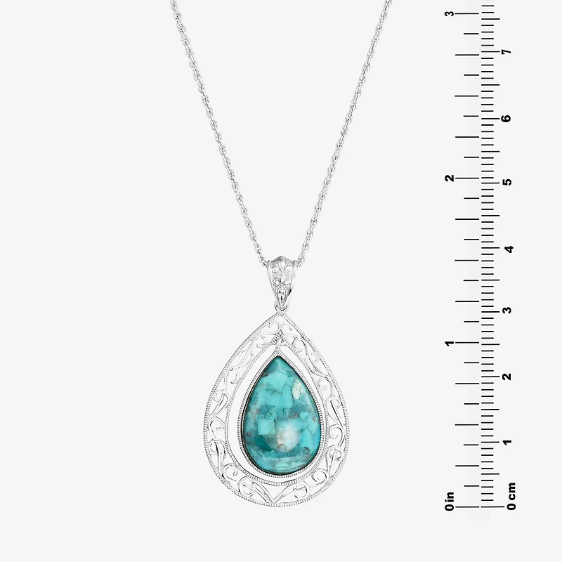Womens Blue Turquoise Sterling Silver 18 Inch Pendant Necklace