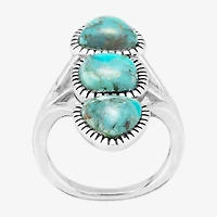 Womens Blue Turquoise Sterling Silver Cocktail Ring