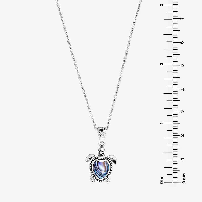 Bali Inspired Turtle Womens Blue Abalone Sterling Silver 18 Inch Pendant Necklace