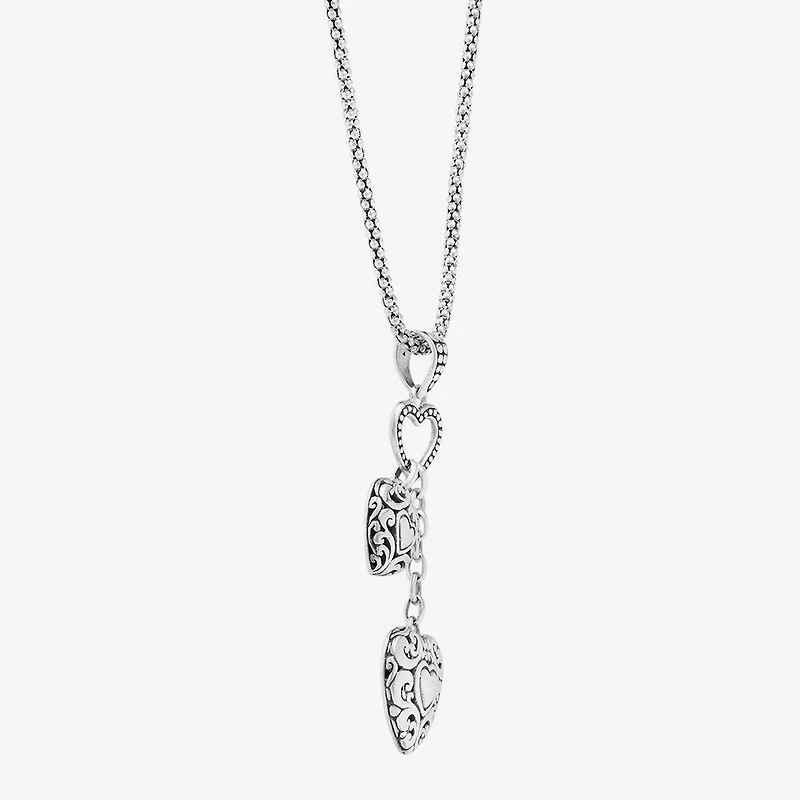 Bali Inspired Womens Sterling Silver Heart 18 Inch Pendant Necklace