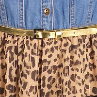 Lilt Little & Big Kid Girls Long Sleeve Midi Leopard Shirt Dress