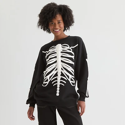 Skeleton Womens Juniors Crew Neck Long Sleeve Sweatshirt