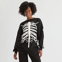 Skeleton Womens Juniors Crew Neck Long Sleeve Sweatshirt