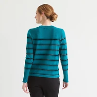 Liz Claiborne Womens Crew Neck Long Sleeve Striped Pullover Sweater