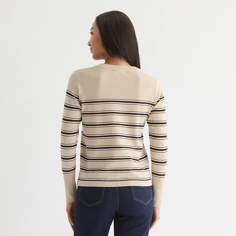 Liz Claiborne Womens Crew Neck Long Sleeve Striped Pullover Sweater
