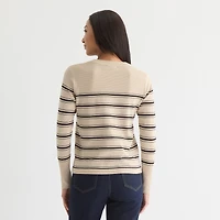 Liz Claiborne Womens Crew Neck Long Sleeve Striped Pullover Sweater