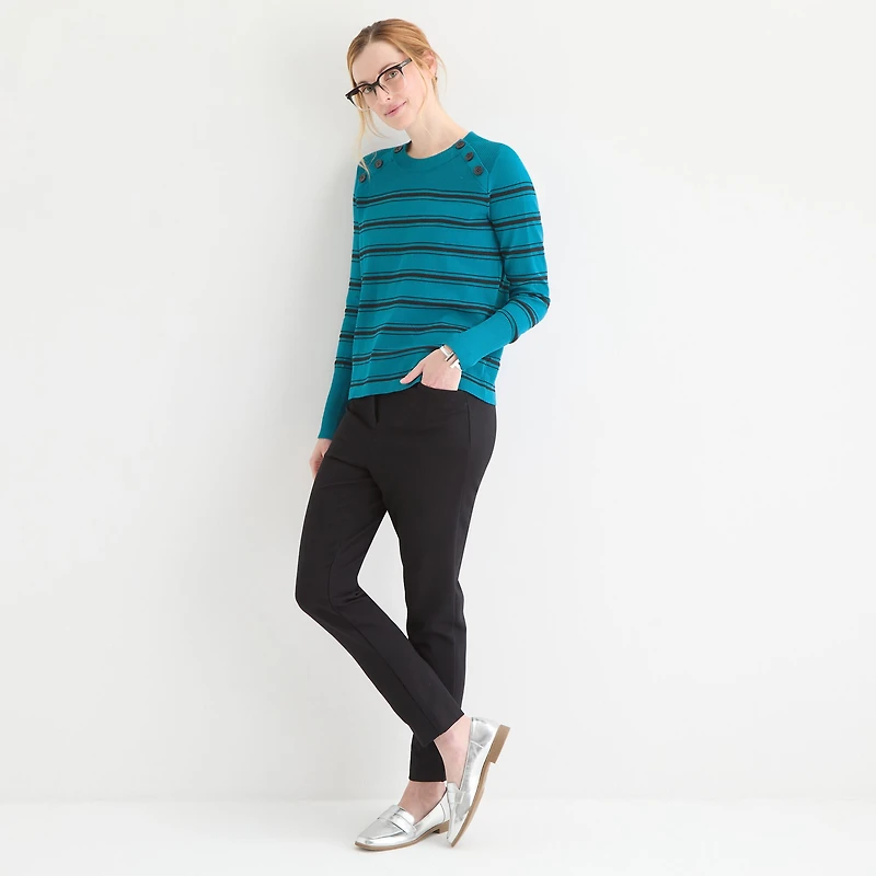 Liz Claiborne Womens Crew Neck Long Sleeve Striped Pullover Sweater