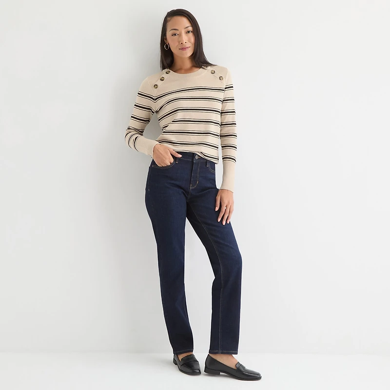 Liz Claiborne Womens Crew Neck Long Sleeve Striped Pullover Sweater