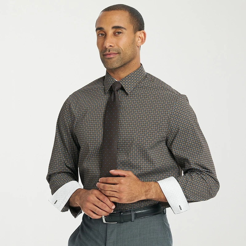 Nick Graham Mens Spread Collar Long Sleeve Shirt + Tie Set