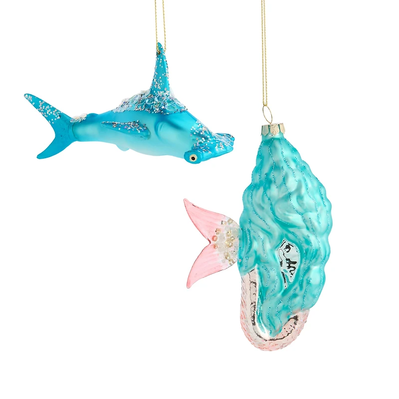 North Pole Trading Co. Hammerhead And Mermaid Set Christmas Ornament