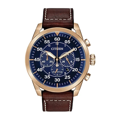 Citizen Avion Mens Chronograph Brown Leather Strap Watch Ca4213-18l