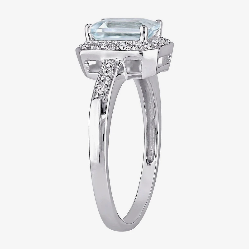 Modern Bride Gemstone Womens Diamond Accent Genuine Blue Aquamarine 10K Gold Engagement Ring