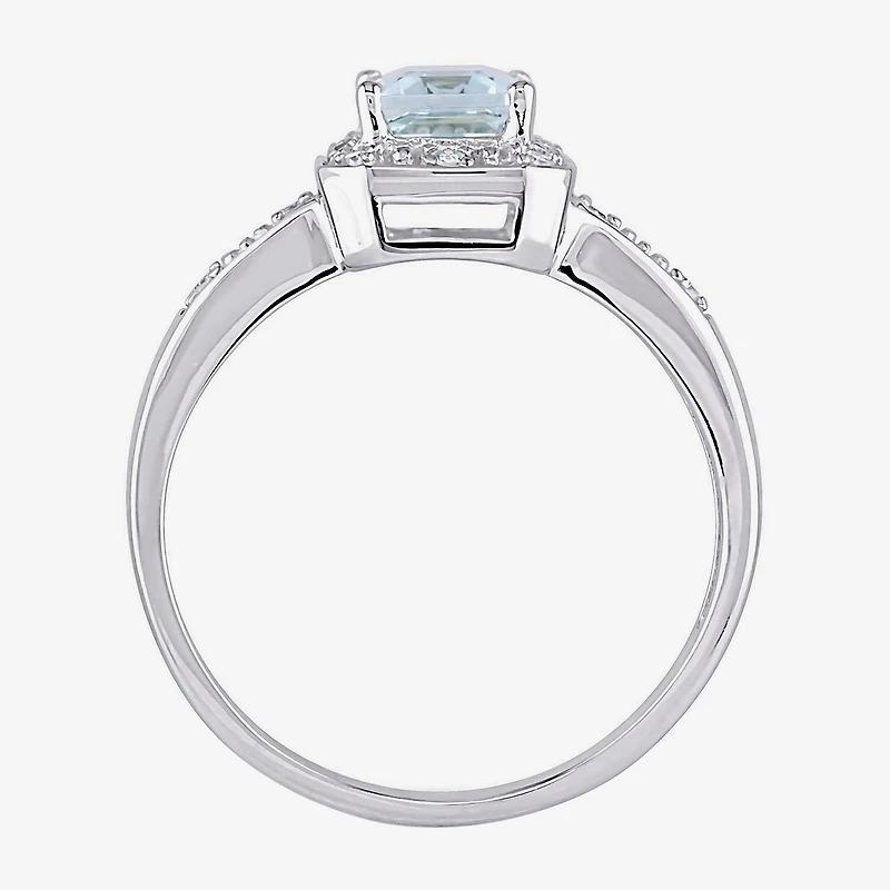 Modern Bride Gemstone Womens Diamond Accent Genuine Blue Aquamarine 10K Gold Engagement Ring