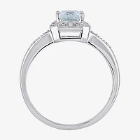 Modern Bride Gemstone Womens Diamond Accent Genuine Blue Aquamarine 10K Gold Engagement Ring