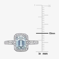 Modern Bride Gemstone Womens Diamond Accent Genuine Blue Aquamarine 10K Gold Engagement Ring