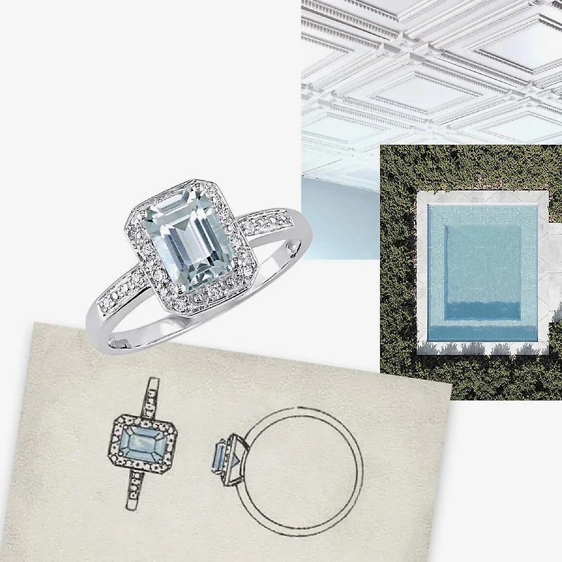 Modern Bride Gemstone Womens Diamond Accent Genuine Blue Aquamarine 10K Gold Engagement Ring