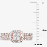 Modern Bride Gemstone Womens Lab Created White Sapphire 18K Rose Gold Over Silver Cushion Halo Bridal Set