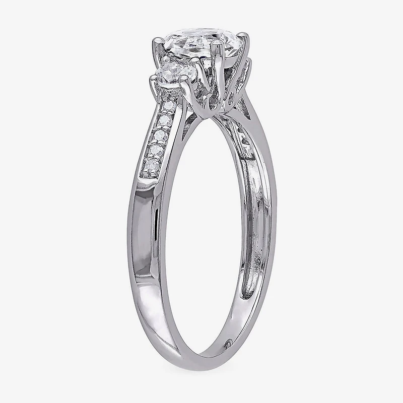 Modern Bride Gemstone Womens Diamond Accent Lab Created White Sapphire 10K Gold Round 3-Stone Engagement Ring