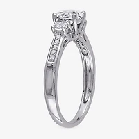 Modern Bride Gemstone Womens Diamond Accent Lab Created White Sapphire 10K Gold Round 3-Stone Engagement Ring