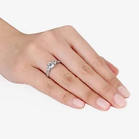 Modern Bride Gemstone Womens Diamond Accent Lab Created White Sapphire 10K Gold Round 3-Stone Engagement Ring