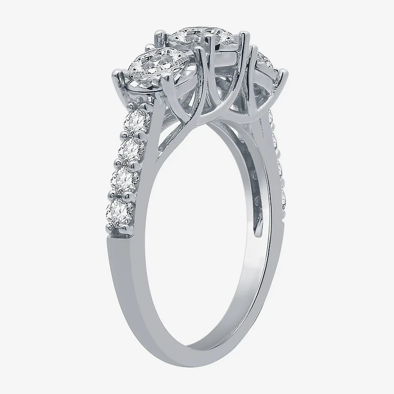Love Lives Forever (G / Si1-Si2) Womens 1 1/2 CT. T.W. Lab Grown White Diamond 10K Gold Round 3-Stone Engagement Ring