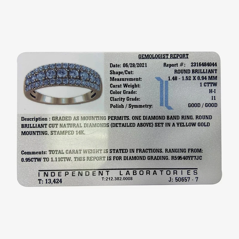 1 CT.T.W. Natural Diamond 14K Gold Anniversary Band