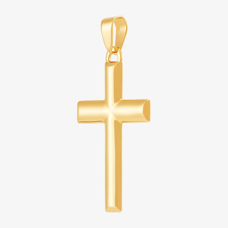 14K Yellow Gold High-Polish Hollow Cross Charm