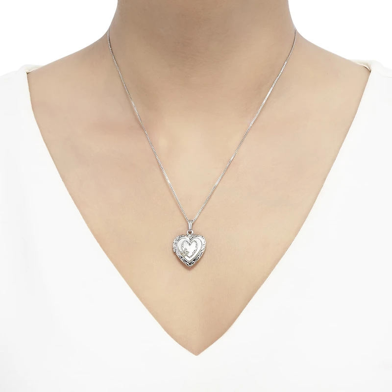 Womens White Sterling Silver 18 Inch Locket Necklace