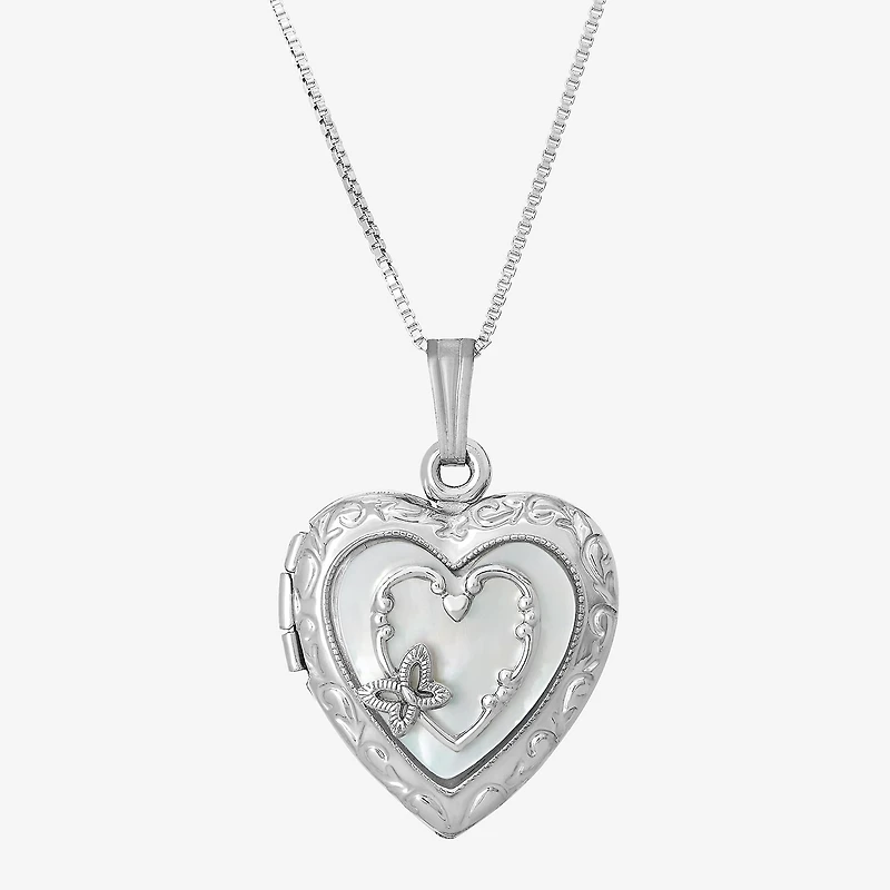 Womens White Sterling Silver 18 Inch Locket Necklace
