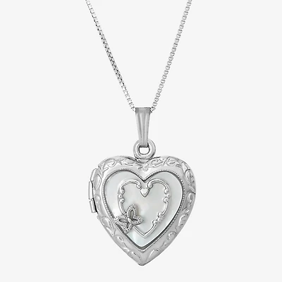 Womens White Sterling Silver 18 Inch Locket Necklace