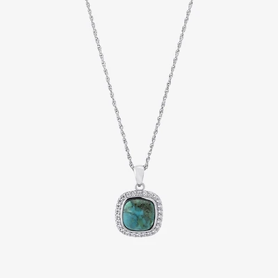Womens Blue Turquoise Sterling Silver 18 Inch Pendant Necklace