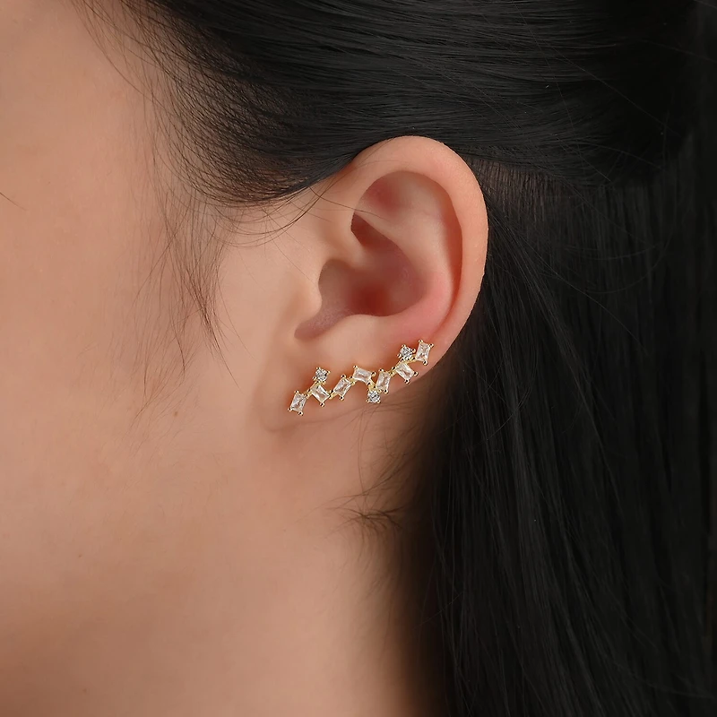 Womens Cubic Zirconia 18K Gold Over Silver Sterling Silver Ball 3 Pair Earring Set